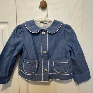 Janie and Jack Chambray Blue Peter Pan Collar Cropped Jacket - Girls Size 4